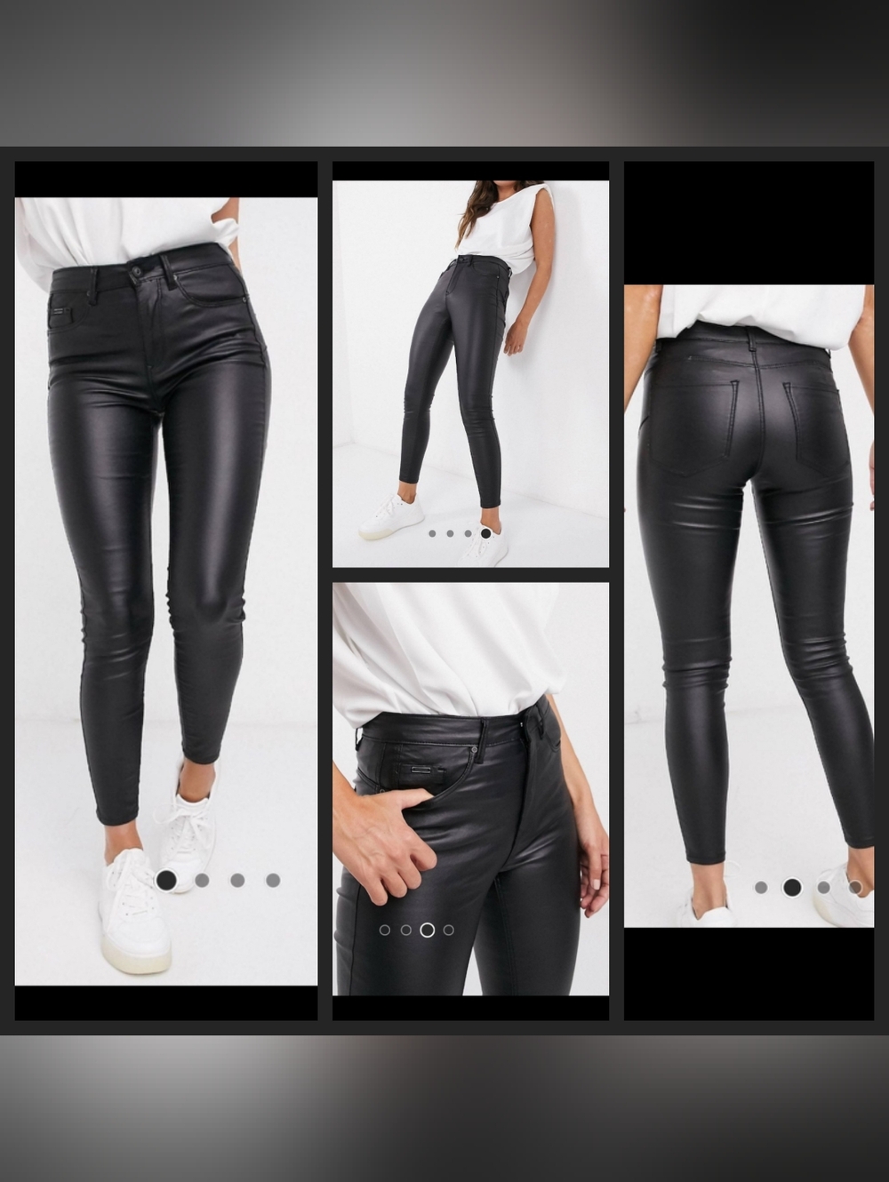 Stradivarius Coated Jeans Leather Like Waxy Look Skinny High-Rise Black Womens 6